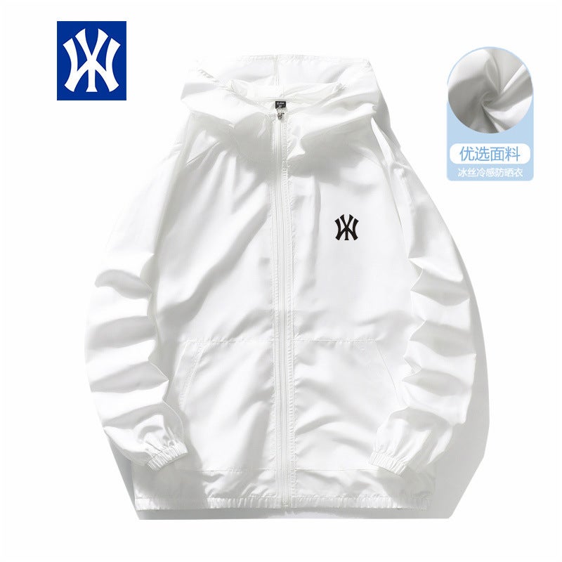 Generic MLB  NY summer embroidered Ice Silk skin coat UPF50 + thin sun protection clothing mens couple outdoor sun protection clothing coat White