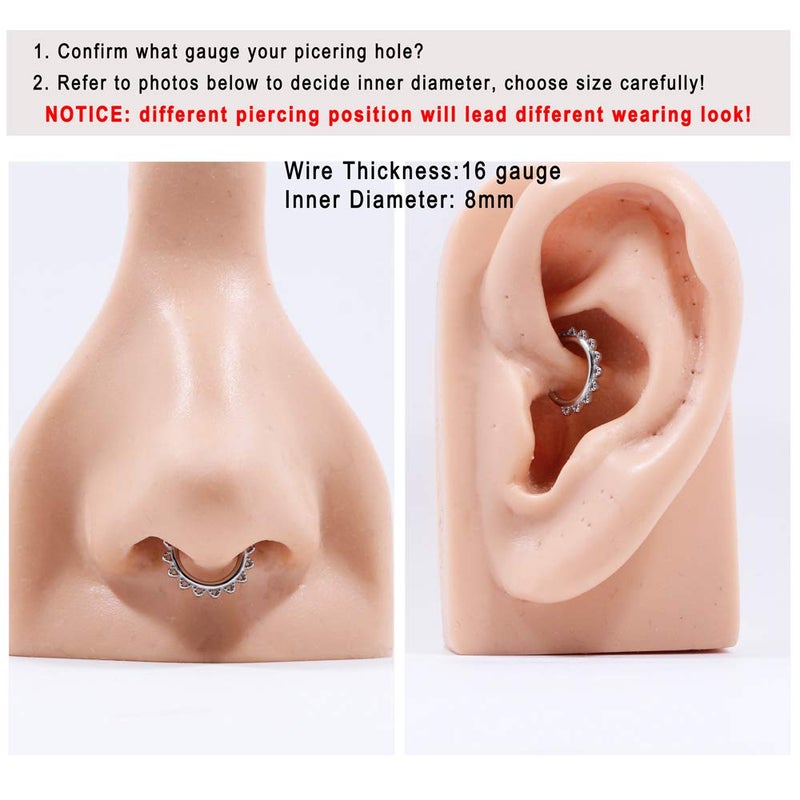 FANSING 16g Septum Rings for Women Septum Jewelry 16 Gauge 8mm Daith Piercing Jewelry Surgical Steel Spike Hoop - Image 4