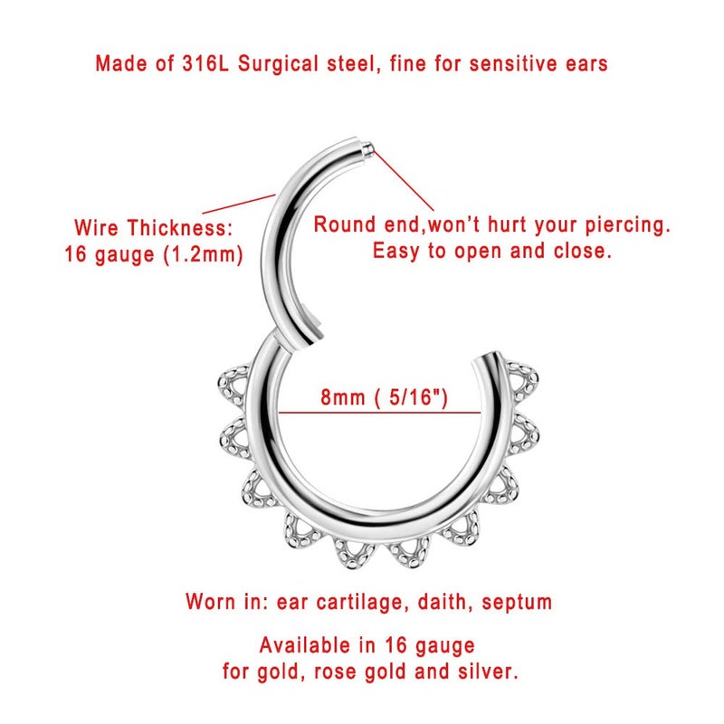 FANSING 16g Septum Rings for Women Septum Jewelry 16 Gauge 8mm Daith Piercing Jewelry Surgical Steel Spike Hoop - Image 2