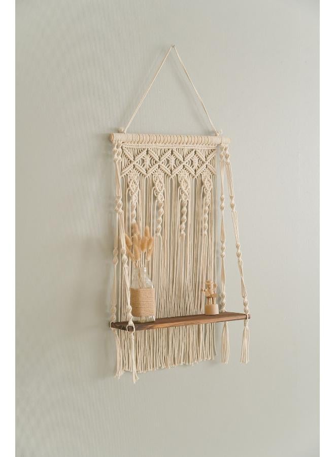 انتيكيانو رف معلق على الحائط بخيوط مكرمية.. ديكور حائط بوهيمي لغرفة النوم - فن جداري من حبل مكرمية منسوج كديكور لرف - Image 2