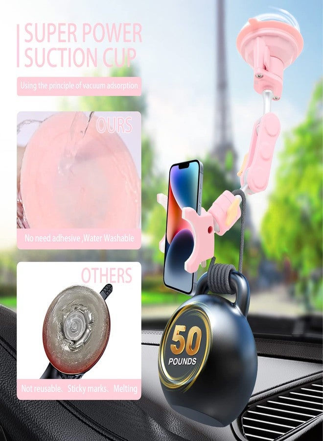 Rednow Suction Cup Phone Mount 360 Rotating Universal Ball Head Arm for Car Dashboard Windshield Vehicle Sunroof (1pc*Pink) - Image 5