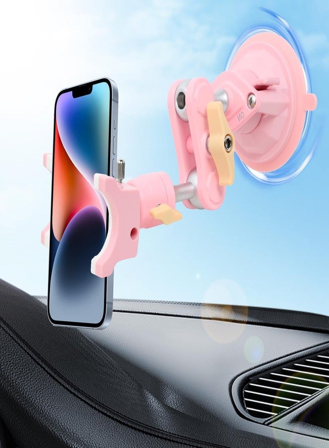 Rednow Suction Cup Phone Mount 360 Rotating Universal Ball Head Arm for Car Dashboard Windshield Vehicle Sunroof (1pc*Pink) - Image 1