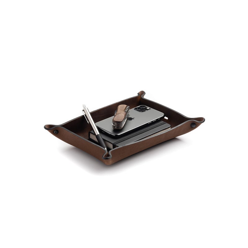 Main Street Forge Main Street Forge Leather Valet Tray for Men  Rustic EDC Organizer for Keys Phone  Wallet  Made in USA  Bootlegger Brown 