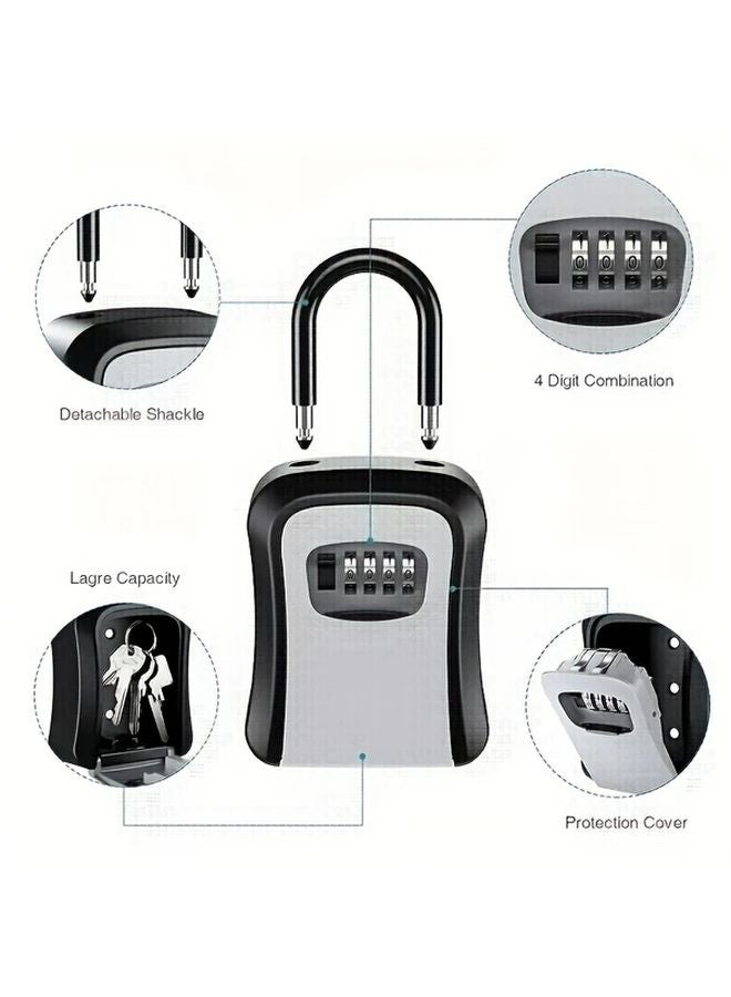 Gray Portable Key Lock Box 4 Digit Combination Resettable Code Weather Resistant Wall Mount - Image 5