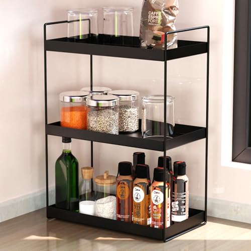 WonderStand TRINOVA (Black) | 3-Tier Standing Spice Rack Storage Organizer, Bathroom Countertop Storage Shelf Cosmetic Organizer and Home/Kitchen Spice Rack - Image 1