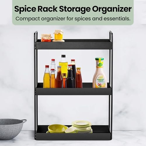 WonderStand TRINOVA (Black) | 3-Tier Standing Spice Rack Storage Organizer, Bathroom Countertop Storage Shelf Cosmetic Organizer and Home/Kitchen Spice Rack - Image 4