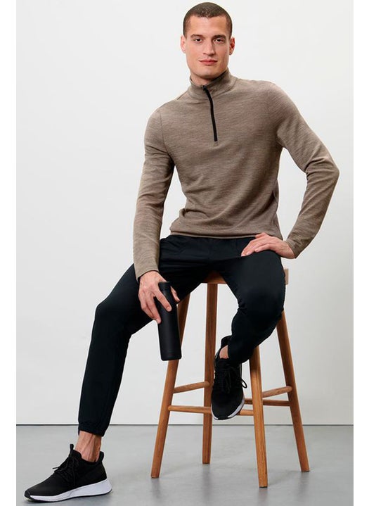 Men High Neck Long Sleeve Textured T-Shirt,  Peach