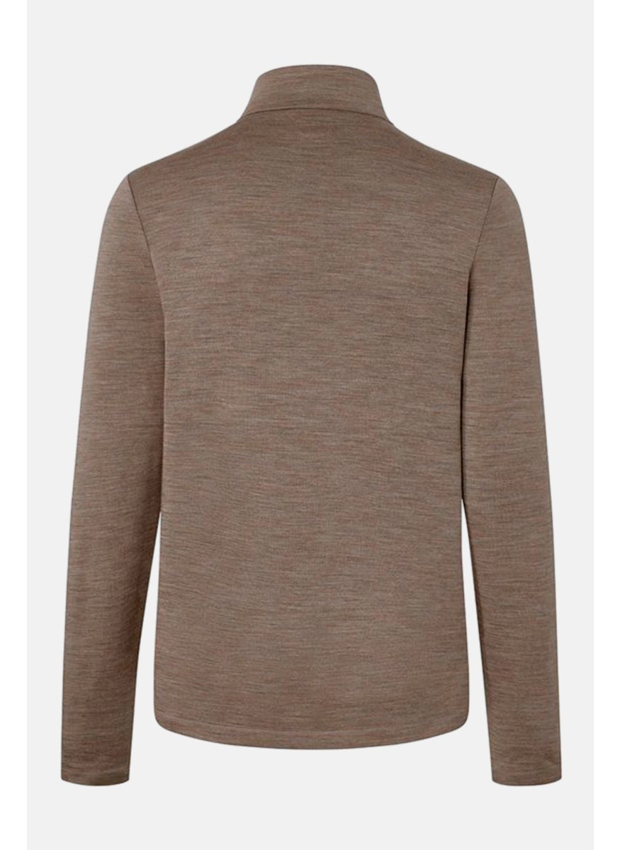 Men High Neck Long Sleeve Textured T-Shirt,  Peach