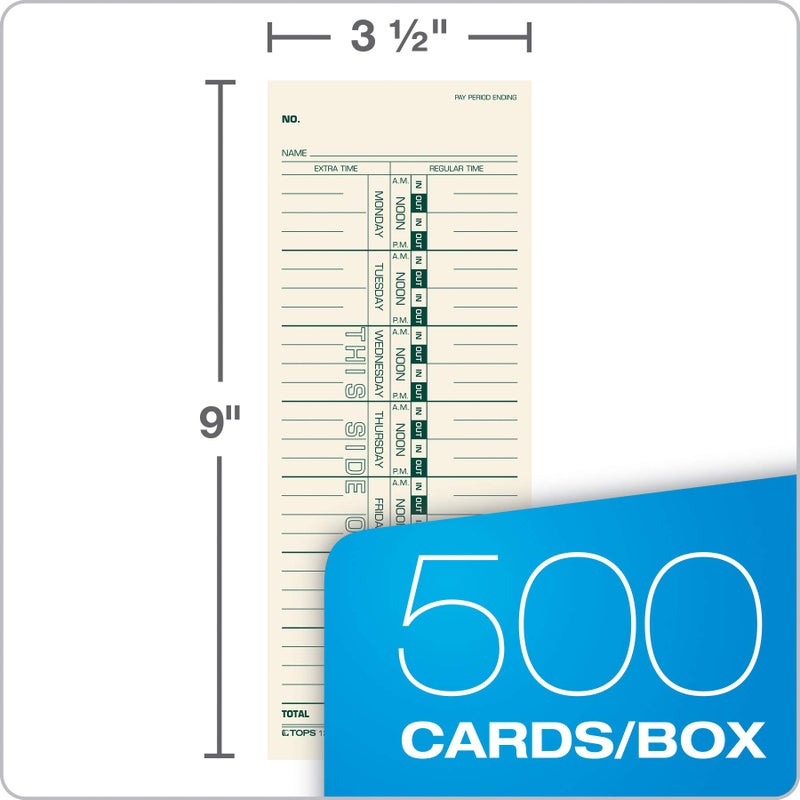 TOPS Weekly Employee Time Cards - One Sided Time Tracking Cards, Green Ink Print, 9" x 3.5", Manila Stock, Payroll Attendance Record, Ideal for Small to Large Businesses - 500 Cards (Pack of 1) - Image 5