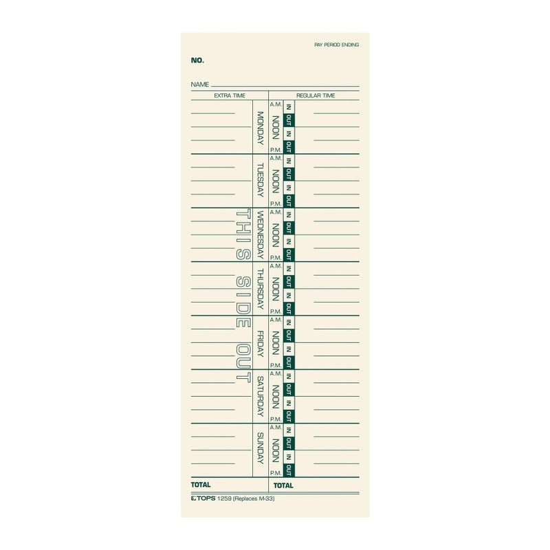 TOPS Weekly Employee Time Cards - One Sided Time Tracking Cards, Green Ink Print, 9" x 3.5", Manila Stock, Payroll Attendance Record, Ideal for Small to Large Businesses - 500 Cards (Pack of 1) - Image 1