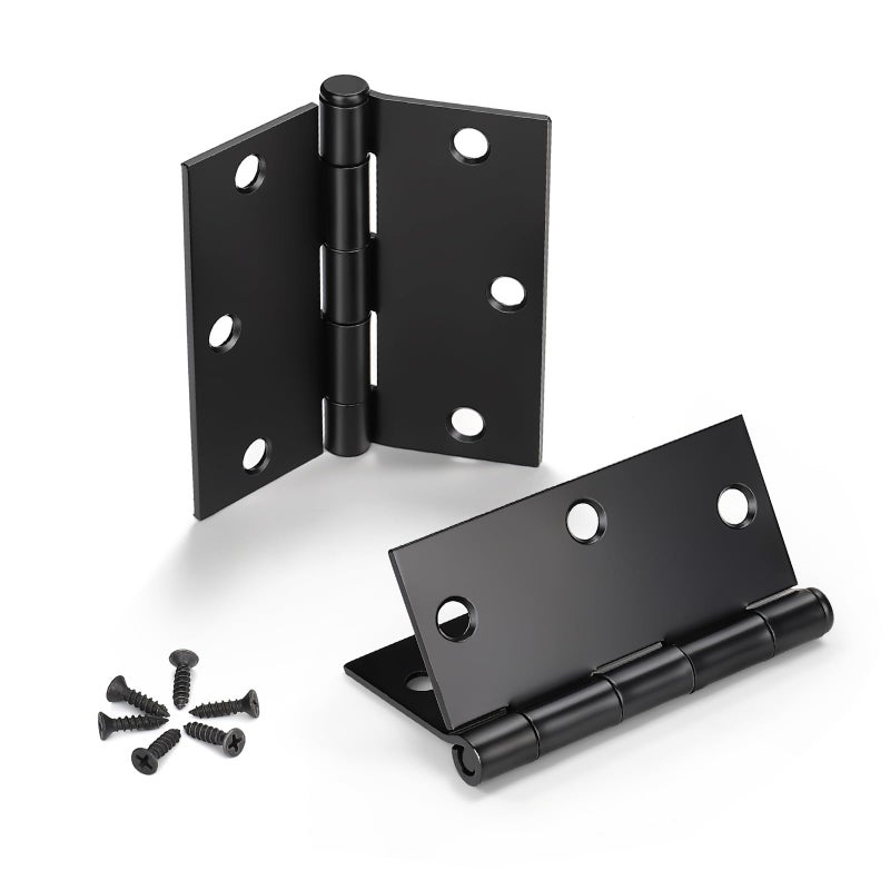 KNOBWELL 3 Pack Matte Black Door Hinges Interior Door Hinges 35 Inch X 35 Inch Hinge with Square Corners No Squeak