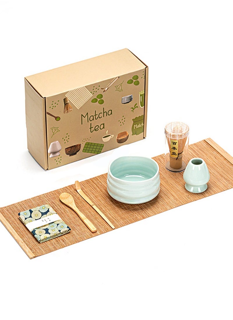 7 Piece Matcha Tea Set, Matcha Stirring Set, Matcha Bowl Set, Matcha Ceremony Set (Teal)