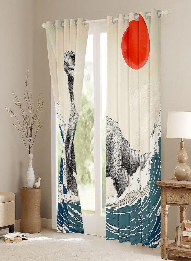 Feelyou Dinosaur Monster Window Curtains for Bedroom Living Room Japanese Ukiyoe Theme Curtains 30%-50% Blackout Cool Animal Window Drapes Asian Anime Window Treatments 42W X 63L,2 Panels - Image 3