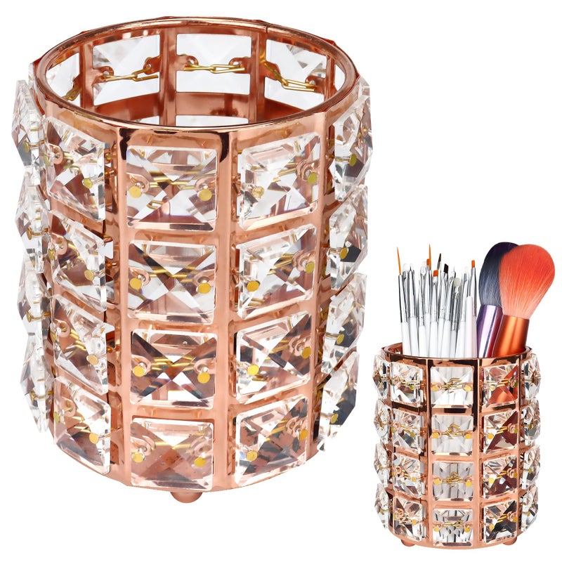 Upgrade Makeup Eyebrow Comb Brush Holder Organizer Gold Jewelry Box Crystal Bling Beads Bucket Cosmetic Storage Candle Cup Pencil Pen Container Desktop Decoration