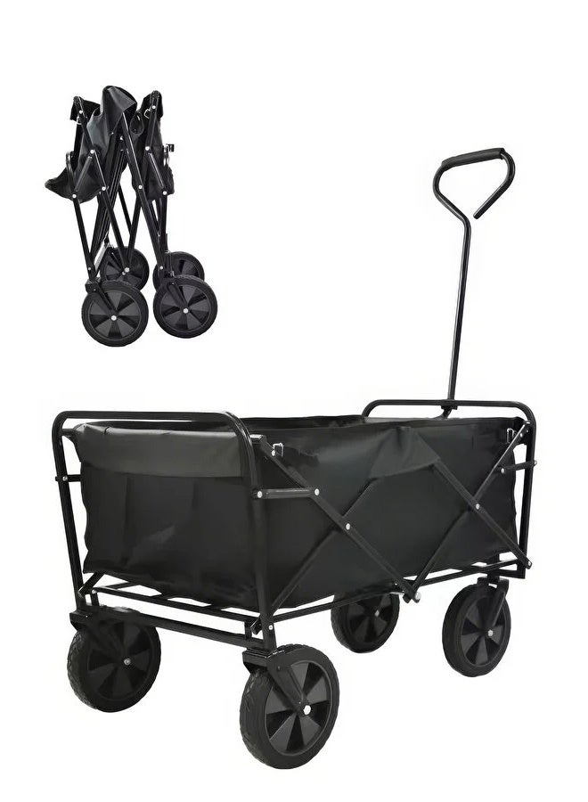 TAKHTEELA Collapsible Folding Heavy Duty Utility Wagon for Outdoor Sports, 230 pounds Weight Capacity, Camping, Garden, and Shopping, Black - Image 1