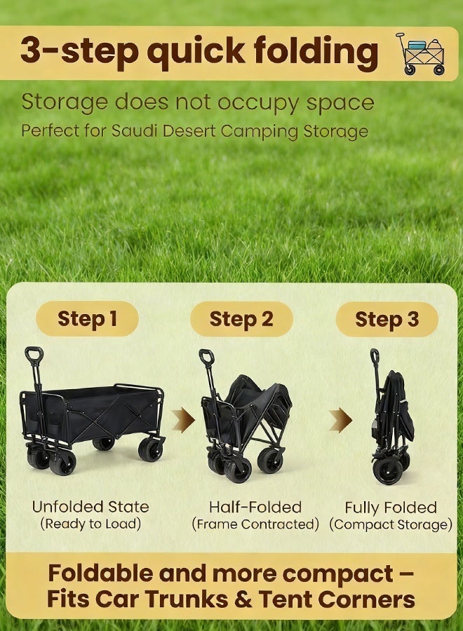 TAKHTEELA Collapsible Folding Heavy Duty Utility Wagon for Outdoor Sports, 230 pounds Weight Capacity, Camping, Garden, and Shopping, Black - Image 2