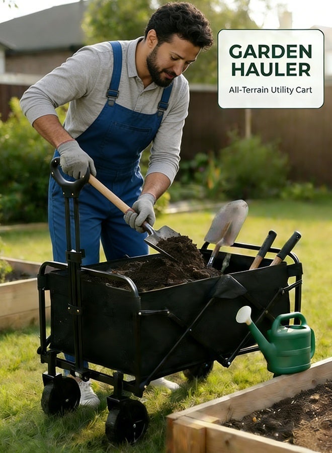 TAKHTEELA Collapsible Folding Heavy Duty Utility Wagon for Outdoor Sports, 230 pounds Weight Capacity, Camping, Garden, and Shopping, Black - Image 3