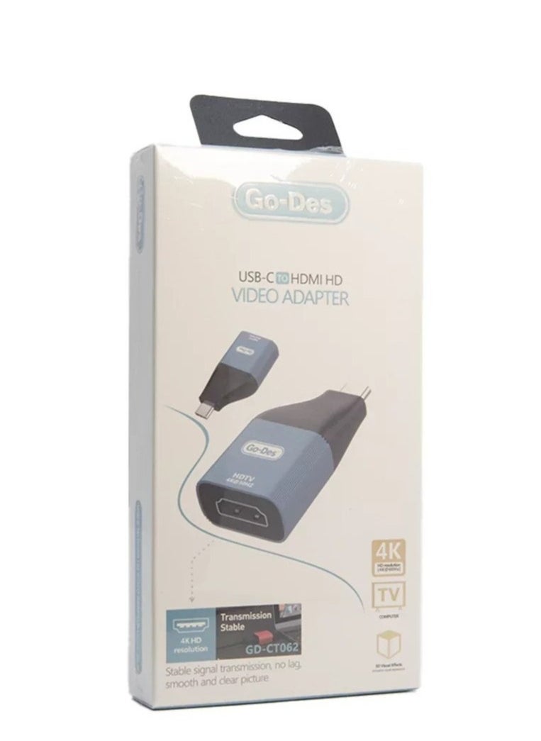 GO-DES - Go-Des USB-C to HDMI HD Video Adapter GD-CT062 – Easily connect your USB-C devices to HDMI displays for high-definition video streaming and presentations. - Image 1