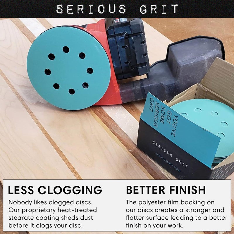 Serious Grit أقراص صنفرة جادة 5 بوصة 8 ثقوب 1000 حبيبة - ورق صنفرة ثقيل الوزن بنظام الخطاف والحلقة للاستخدام الرطب والجاف - ورق صنفرة ناعم للغاية لمناشير دوارة عشوائية - الخشب، السيارات، الإيبوكسي، إلخ - علبة تحتوي على 50 قطعة - Image 4