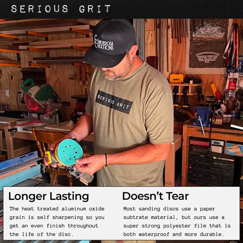 Serious Grit أقراص صنفرة جادة 5 بوصة 8 ثقوب 1000 حبيبة - ورق صنفرة ثقيل الوزن بنظام الخطاف والحلقة للاستخدام الرطب والجاف - ورق صنفرة ناعم للغاية لمناشير دوارة عشوائية - الخشب، السيارات، الإيبوكسي، إلخ - علبة تحتوي على 50 قطعة - Image 3