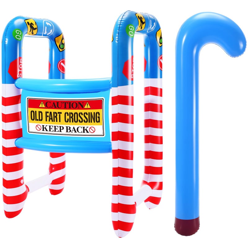Arrowbash 2 Pcs Over The Hill Birthday Decorations Inflatable Walker and Cane Blow up Humorous Funny Gag Gifts for 40th 50th 60th Old People Birthday Party DecorOld Fart - Image 3