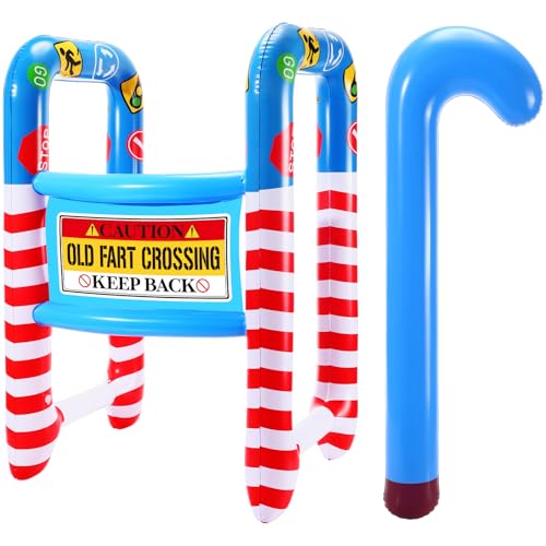 Arrowbash 2 Pcs Over The Hill Birthday Decorations Inflatable Walker and Cane Blow up Humorous Funny Gag Gifts for 40th 50th 60th Old People Birthday Party DecorOld Fart - Image 1