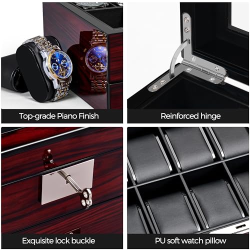 ANWBROAD 12 Slot Watch Cases for Men, Watch Box with Large Lid Jewelry Box with Watch Storage 2-Tier Paint Surface, Watch Holder Organizer for Men Lockable Watch Display Case UJWB001Y - Image 4