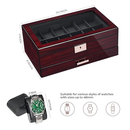 ANWBROAD 12 Slot Watch Cases for Men, Watch Box with Large Lid Jewelry Box with Watch Storage 2-Tier Paint Surface, Watch Holder Organizer for Men Lockable Watch Display Case UJWB001Y - Image 5
