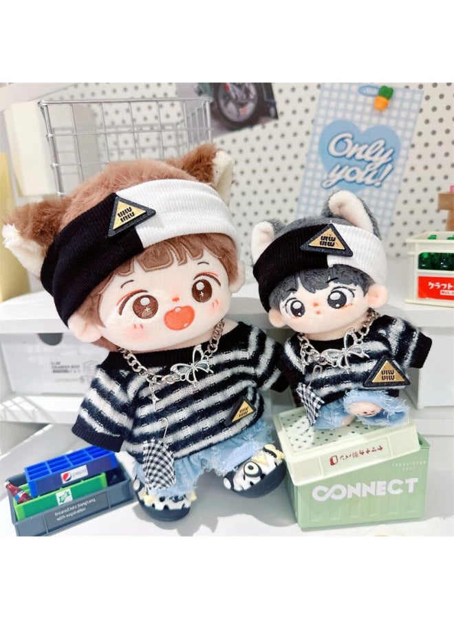 Spot Cotton Doll Clothes 10cm15cm20cm Black Cool Baby Clothes Black And Frost White Sweater Pullover-Specifications:20cm-Color:Striped Law Black  - Image 3