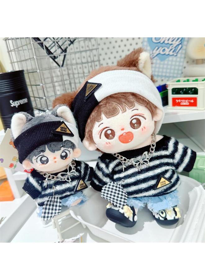 Spot Cotton Doll Clothes 10cm15cm20cm Black Cool Baby Clothes Black And Frost White Sweater Pullover-Specifications:20cm-Color:Striped Law Black  - Image 5