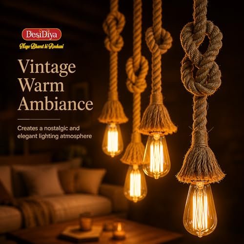 Desidiya Pendant Rope Lights E27 for Ceiling Hanging, Bulb Not Included- 40W, Pack of 2 (Beige) - Image 2