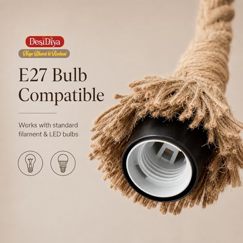 Desidiya Pendant Rope Lights E27 for Ceiling Hanging, Bulb Not Included- 40W, Pack of 2 (Beige) - Image 4
