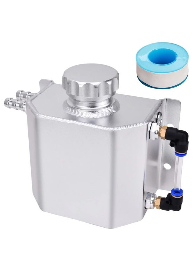 SPEEDWOW Coolant Overflow Tank, Aluminum Radiator Overflow Tank with Teflon Tape & O-ring Gasket, 1 L Universal Reservoir Expansion Tank (Silver) - Image 1