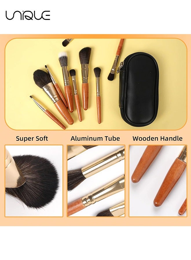 يونيك 9 قطع مجموعة فرشاة مكياج السفر الصغيرة مع العلبة ، مجموعة فرش مستحضرات التجميل الصغيرة المحمولة لكريم الأساس ، ظلال العيون ، الشفاه ، فرش مكياج أحمر الخدود الاحترافية - Image 2