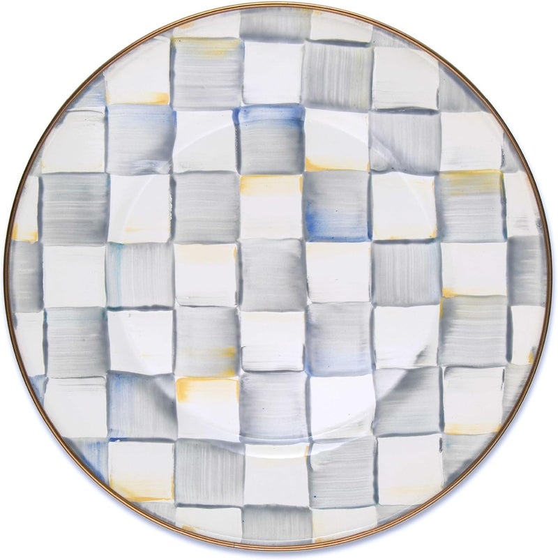mackenzie childs MACKENZIECHILDS Enamel Dinner Plate Decorative Dinnerware Plate 10 Inches Set of 1 GrayandWhite Sterling Check - Image 1