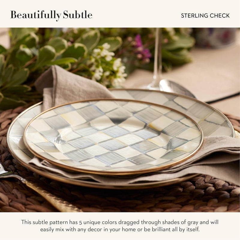 mackenzie childs MACKENZIECHILDS Enamel Dinner Plate Decorative Dinnerware Plate 10 Inches Set of 1 GrayandWhite Sterling Check - Image 3