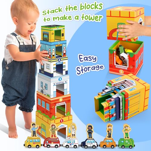 Aizweb Toddler SortingStacking Toys with Magnetic Wooden VehicleCarsCommunity HelpersSTEM Building BlocksEducational Learning Montessori Gifts for 1 2 3 Year Old Boys Girls Preschool Kindergarten - Image 5