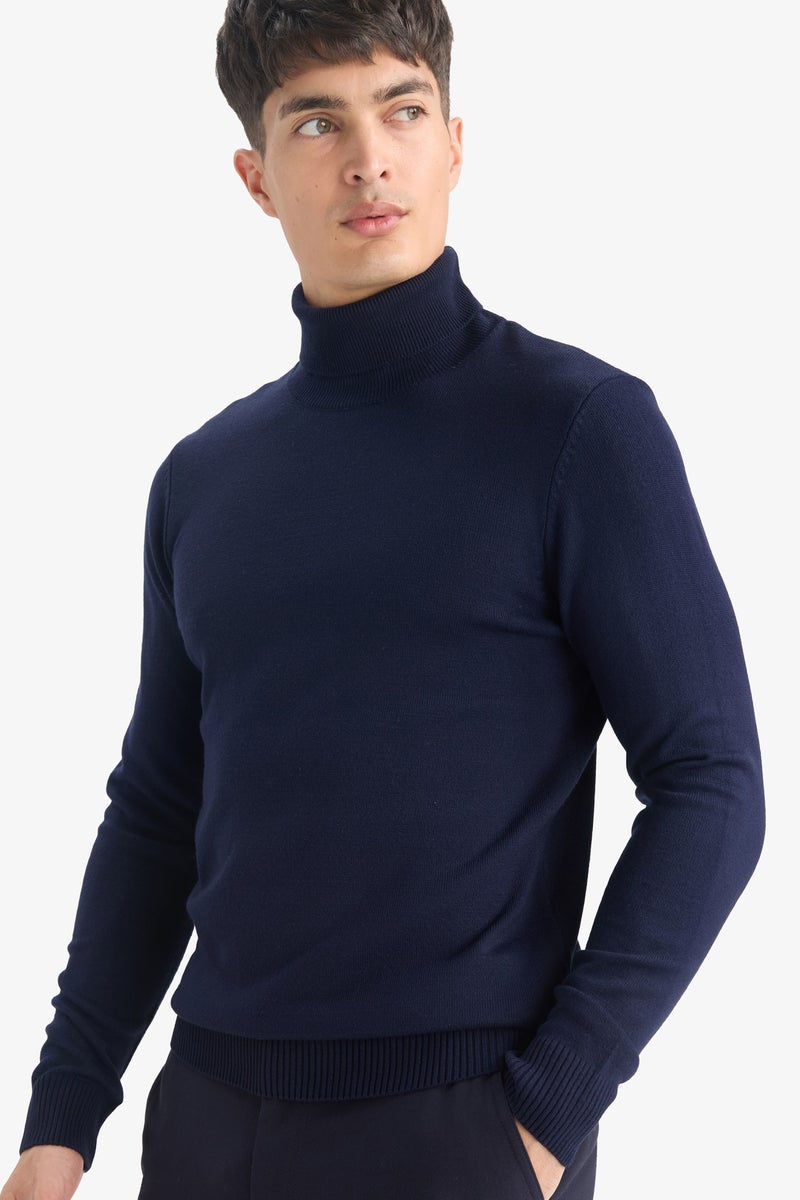 DeFacto Blue Man Slim Fit Turtleneck Knitwear Pullover Casual - Image 1