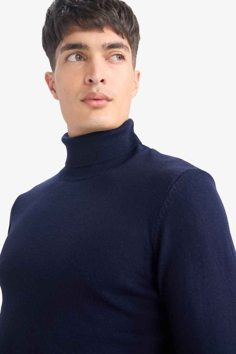 DeFacto Blue Man Slim Fit Turtleneck Knitwear Pullover Casual - Image 5