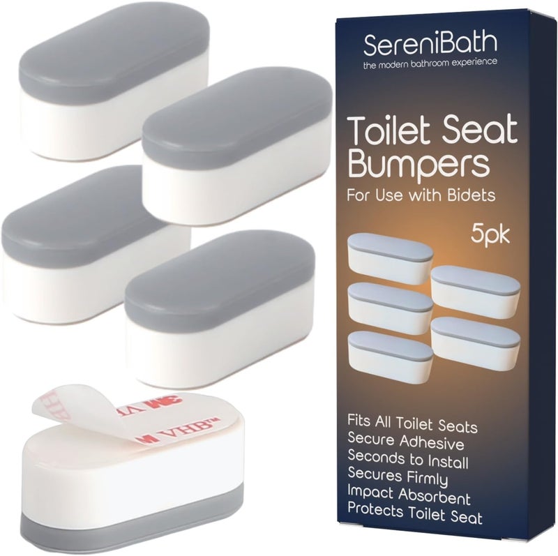 SereniBath Toilet Seat Bumpers for Use with Bidet - Stops Sliding & Wobbling - Distributes Weight Evenly to Prevent Damage to Seat or Bowl - Premium Adhesive Pads - 5pk - Image 1