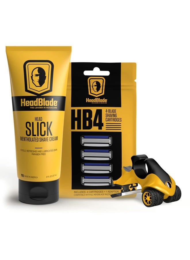 HeadBlade ATX Men's Head Shaving Starter Kit with 8oz HeadSlick Cream, Razor, Blade Refills - Image 1