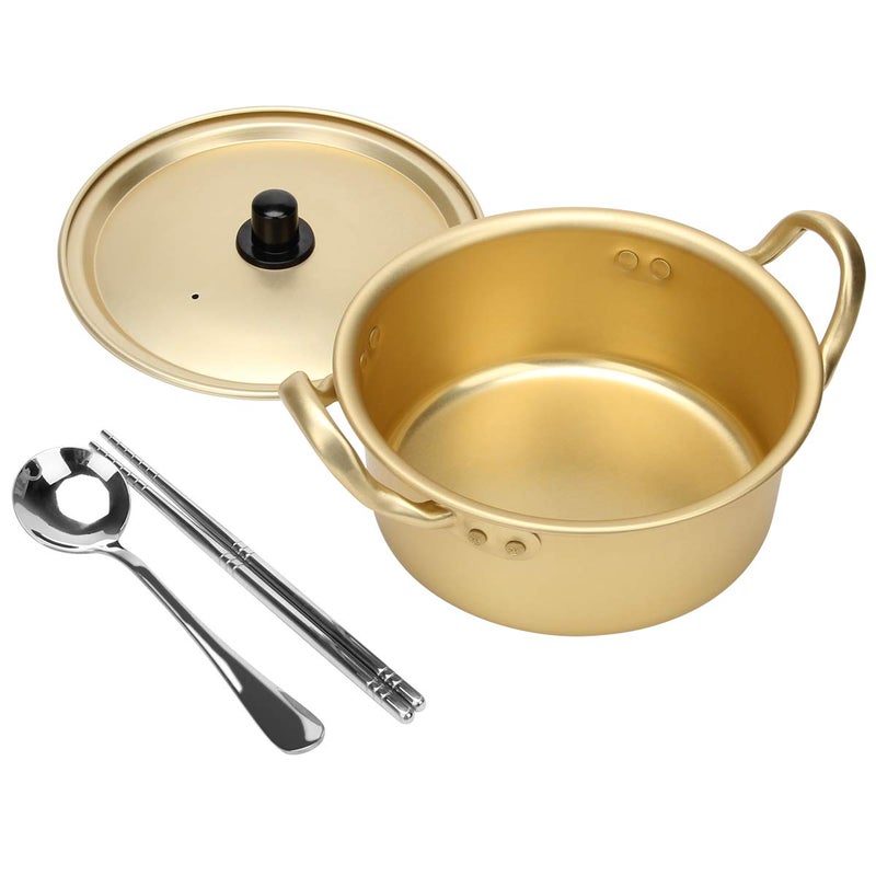 Korean Ramen Cooking Pot AHIER Korean Ramen Noodle Pot With Lid Spoon and Chopsticks 1pair Fast Heating for Kitchen Cookware Double handle 63in