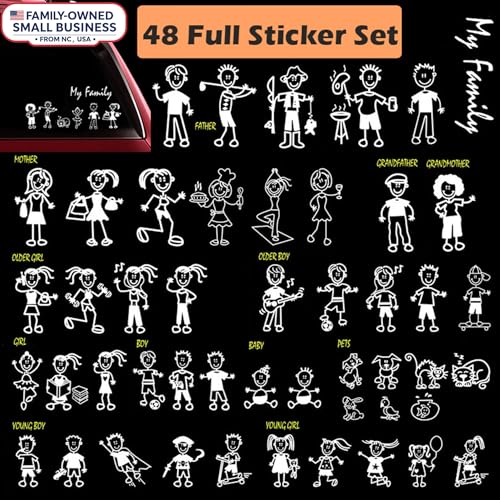 TOTOMO 48 Stick Figure My Family Car Stickers with Pet Dog Cat Fish Rabbit Bird Family Car Decal Sticker for Windows Bumper - Image 2