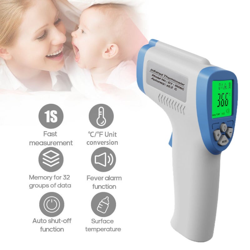 Infrared Thermometer: Non Contact, ±0.3℃ High Accuracy, 1-2 Seconds Fast Reading, LED Backlight Display - 32 Data Records, High Temperature Warning Portable Device for Babies Kids Adults - Image 2