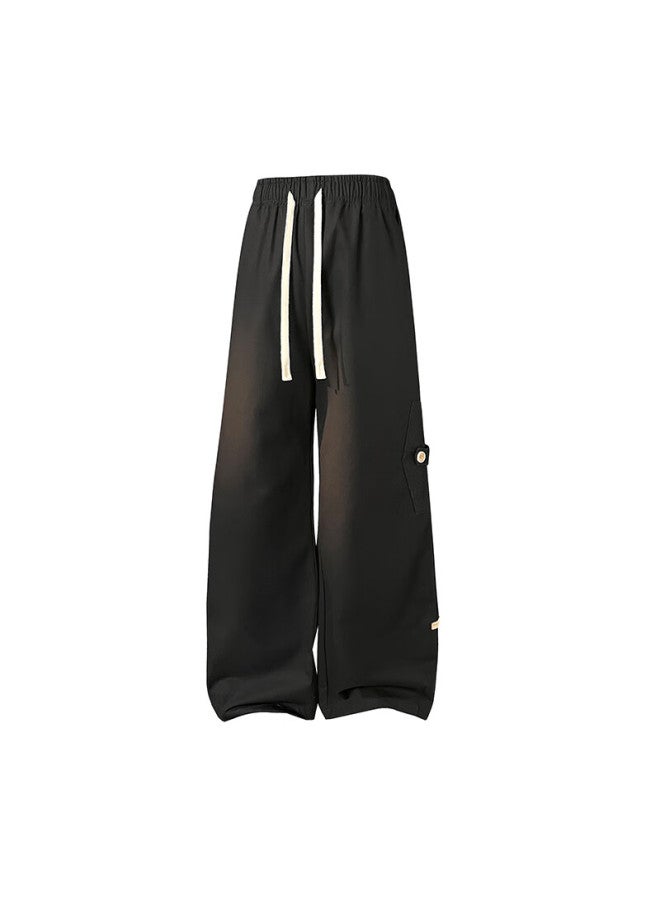 Izexx Men's Spring And Summer Straight-leg Cotton Work Pants, Versatile Fashion Street Loose Casual Trousers Iz45 Black 3XL - Image 3
