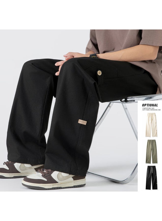Izexx Men's Spring And Summer Straight-leg Cotton Work Pants, Versatile Fashion Street Loose Casual Trousers Iz45 Black 3XL - Image 5