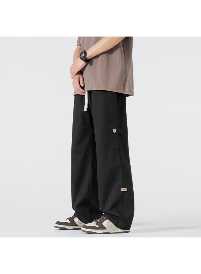 Izexx Men's Spring And Summer Straight-leg Cotton Work Pants, Versatile Fashion Street Loose Casual Trousers Iz45 Black 3XL - Image 2