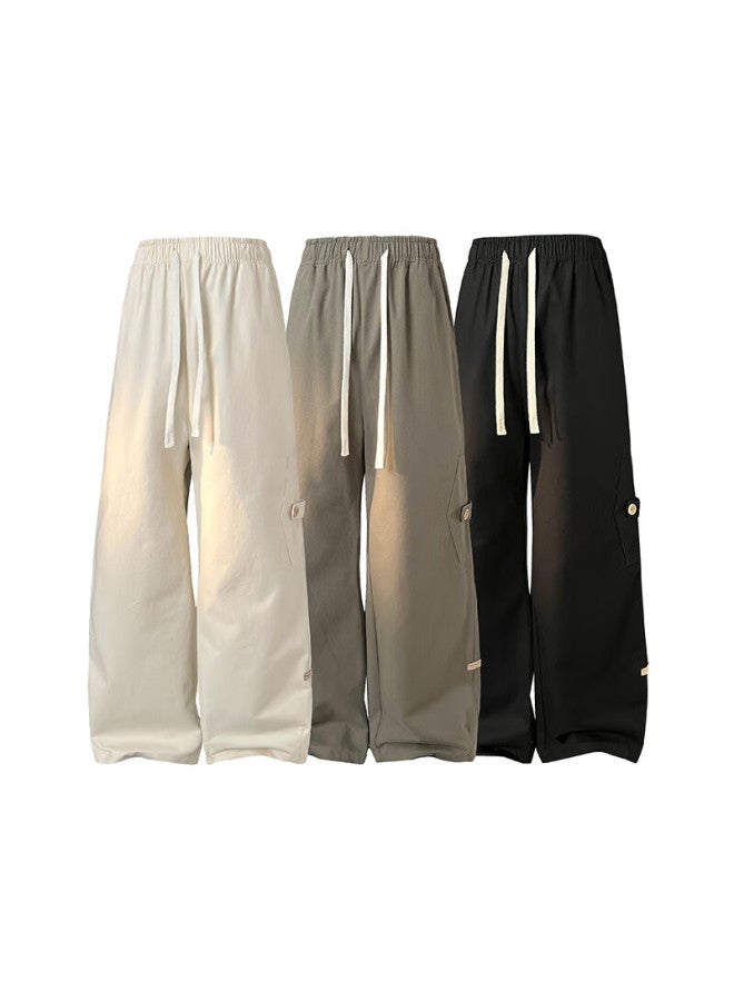 Izexx Men's Spring And Summer Straight-leg Cotton Work Pants, Versatile Fashion Street Loose Casual Trousers Iz45 Black 3XL - Image 4