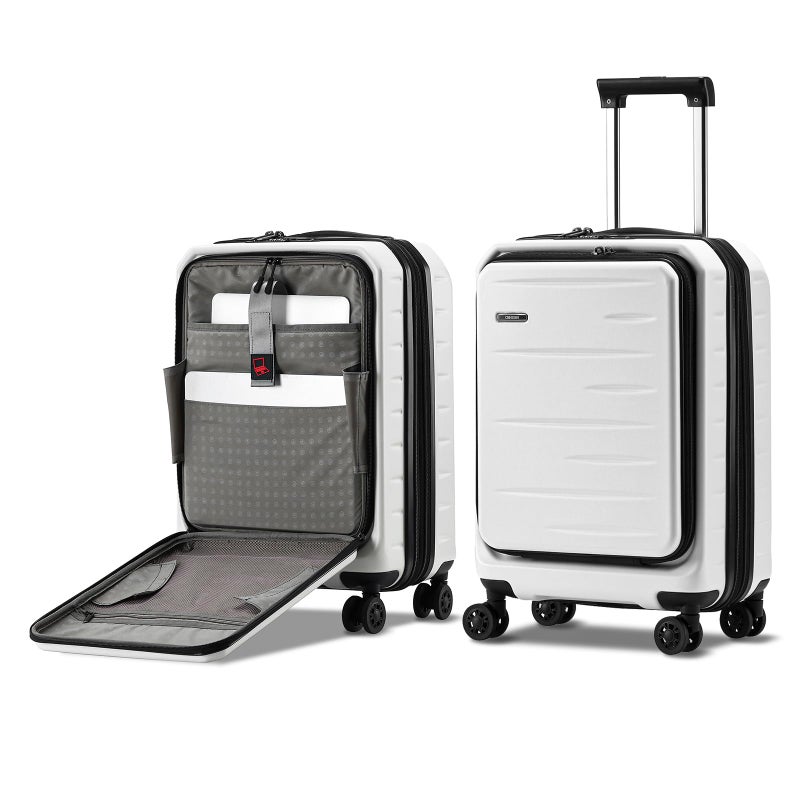 CENSIEN Expandable Carry On Luggage Airline Approved, 20 Inch Lightweight ABS+PC Hard Shell Suitcases with Front Pocket, Spinner Wheels, TSA Lock (White, 1PC) - Image 1