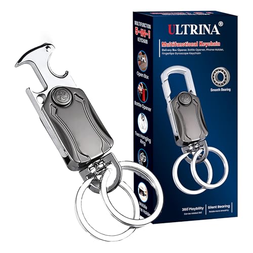 ULTRINA 5 in 1 Stylish Spinner Keychain- 360° Rotation Carabiner with Bottle Opener, Key & Phone Holder, Spinner Durable Zinc Alloy Multi-functional Keychain For Bike And Car. - Image 1